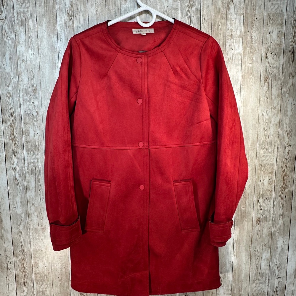 Philosophy Republic Clothing Womens Faux Suede Jacket Coat Red Raw‎ Edge Size Xs